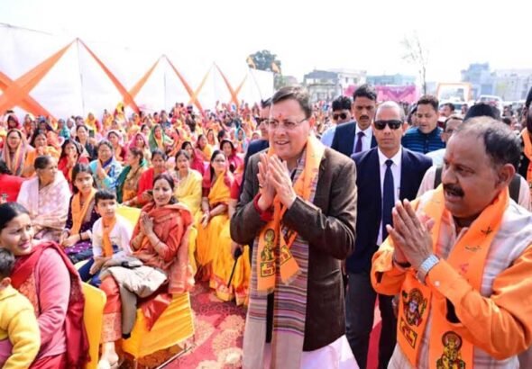 मुख्यमंत्री पुष्कर सिंह धामी ने बालावाला देहरादून में विराट हिन्दू सम्मेलन में किया प्रतिभाग